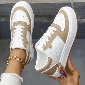 Women's Colorblock Platform Sneakers - Low Top Casual Shoes with Soft Sole